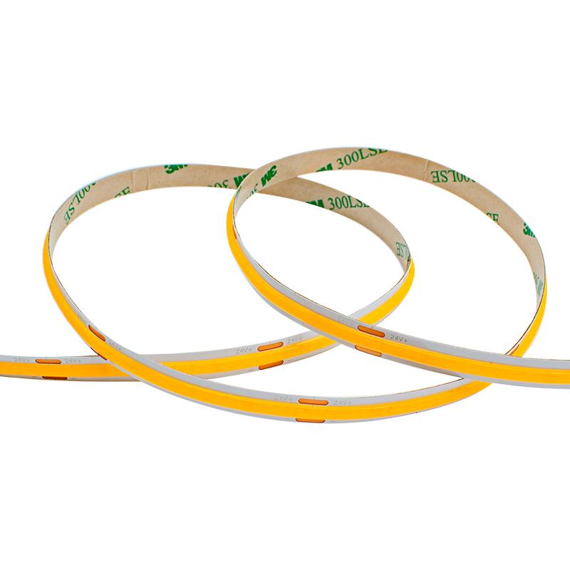 Flexible ultra high density COB LED tape 24V 480 LEDs/m bending around corner