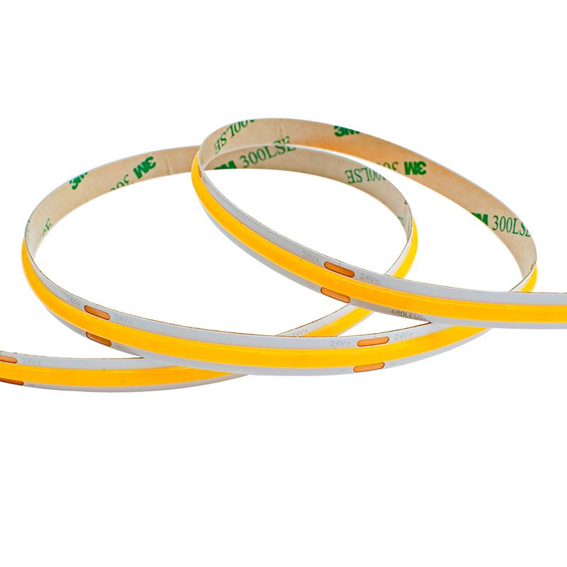 Flexible ultra high density COB LED tape 24V 480 LEDs/m bending around corner